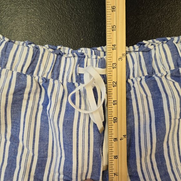 Linen Blend Pull On Striped Beachy Coastal Grandma Lounge Vacation Summer White - Picture 9 of 10